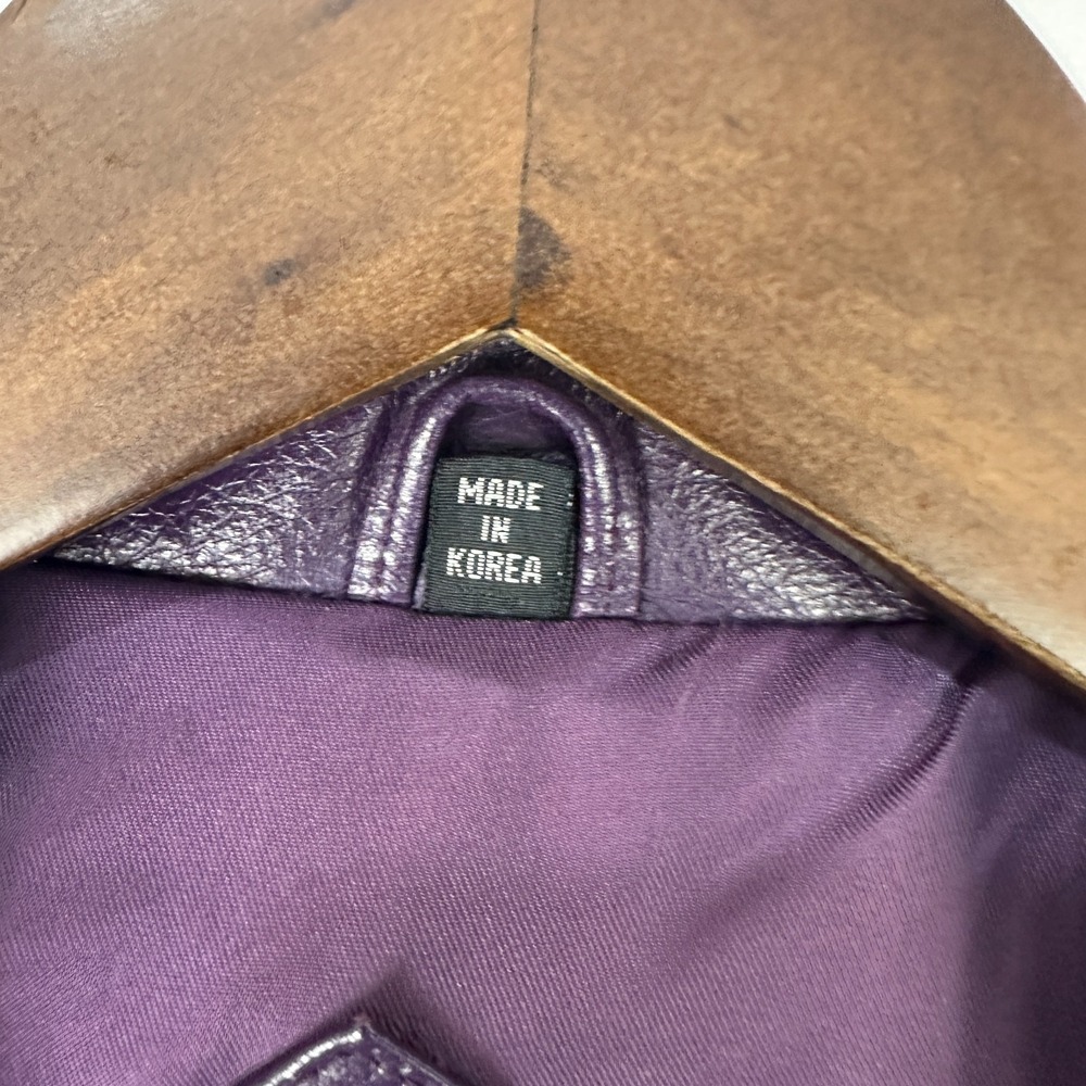 Toffs Jacket Womens L Purple Leather Open Front Mob Wife Y2K Mod Retro 80s Vtg - Picture 2 of 8